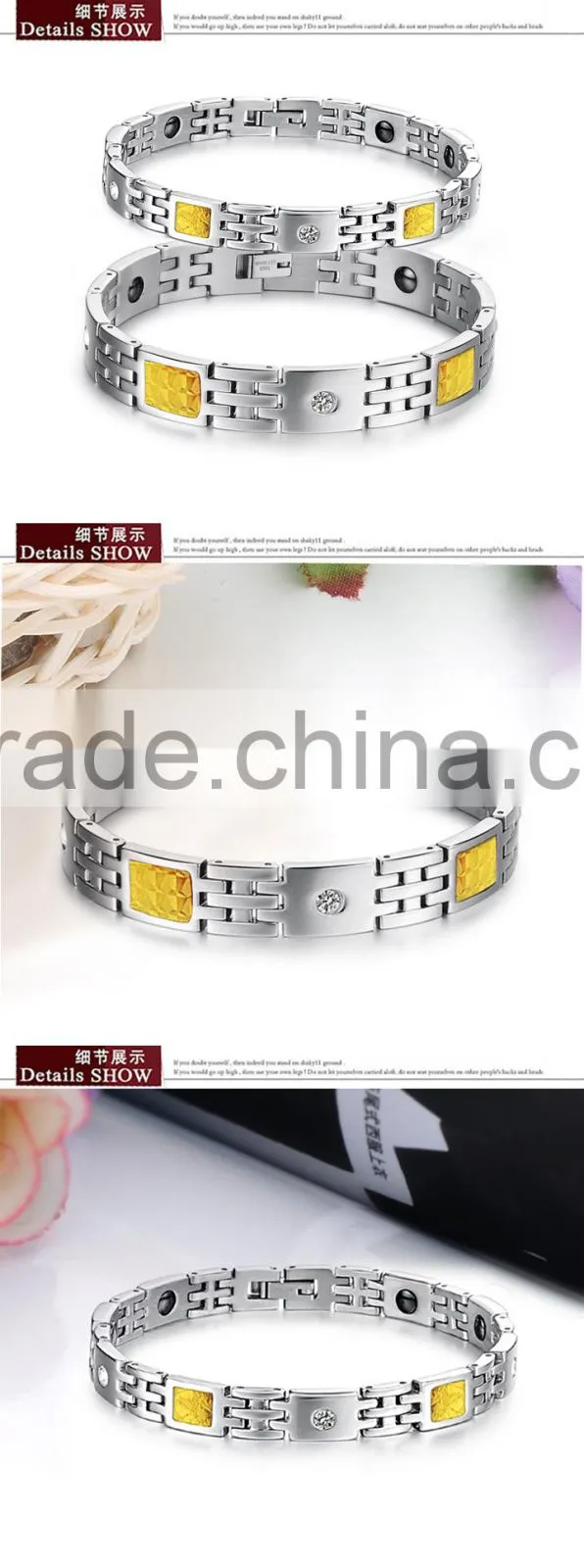 KSTONE 316L Stainless Steel bio energy magnetic crystal yellow carbon fiber bracelet for Couple