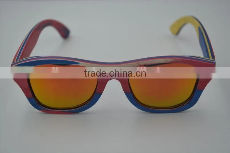 2015 Top Quality Retro Sunglasses Custom Handmade Skateboard Wood Sunglasses Frames Polarized Yellow Lens Sunglasses