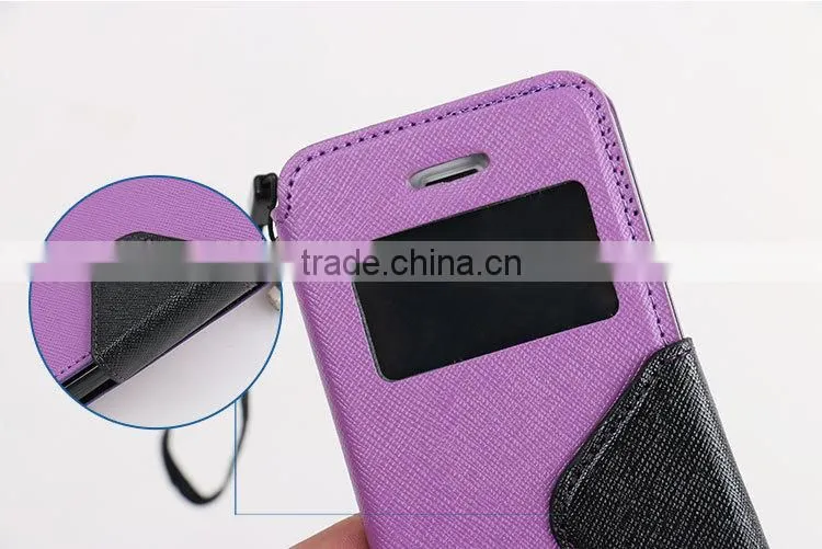 LZB Fashion contrast color series view windows smart leather flip case for Apple iphone 5G
