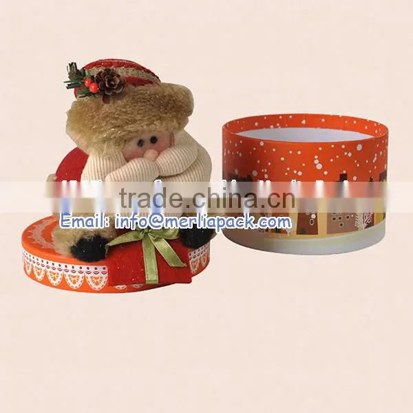 Chic Round Christmas Dolls Gift Box Craft Kids Cake Hat Paper Snowflake Boxes