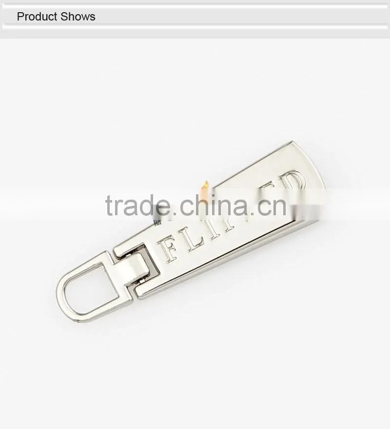 Fancy Custom Logo Curved Metal Zipper Ends Puller For bag Accessories