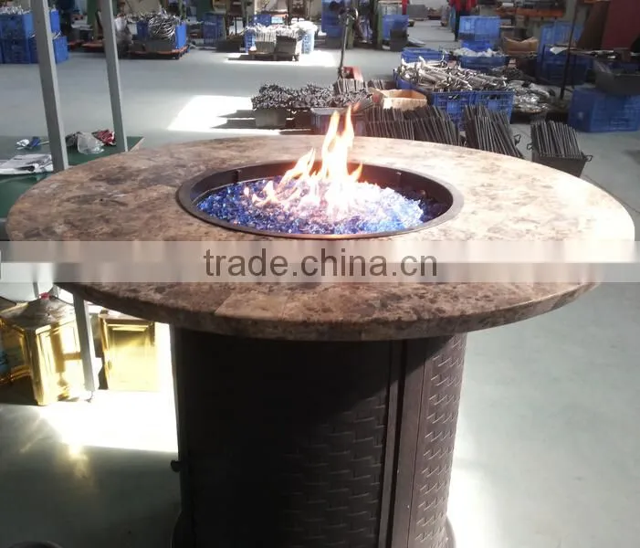 Gas Fire Pit Table Marble Top Round Outdoor Propane Fireplace Patio Furniture