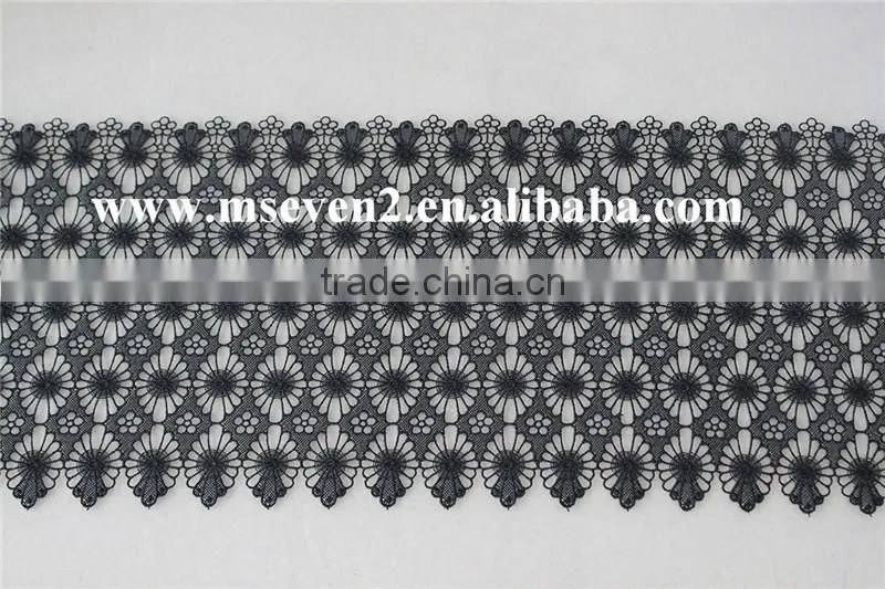 black color 20cm 100% polyester lace trim wholesale flower guipure lace trim bridal lace trim for dress