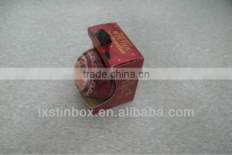 round shape for ornament with ribbon christmas tin ball
