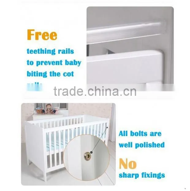 Europe standard Wooden nursery baby bed, 2 in 1 baby cot toddler bed