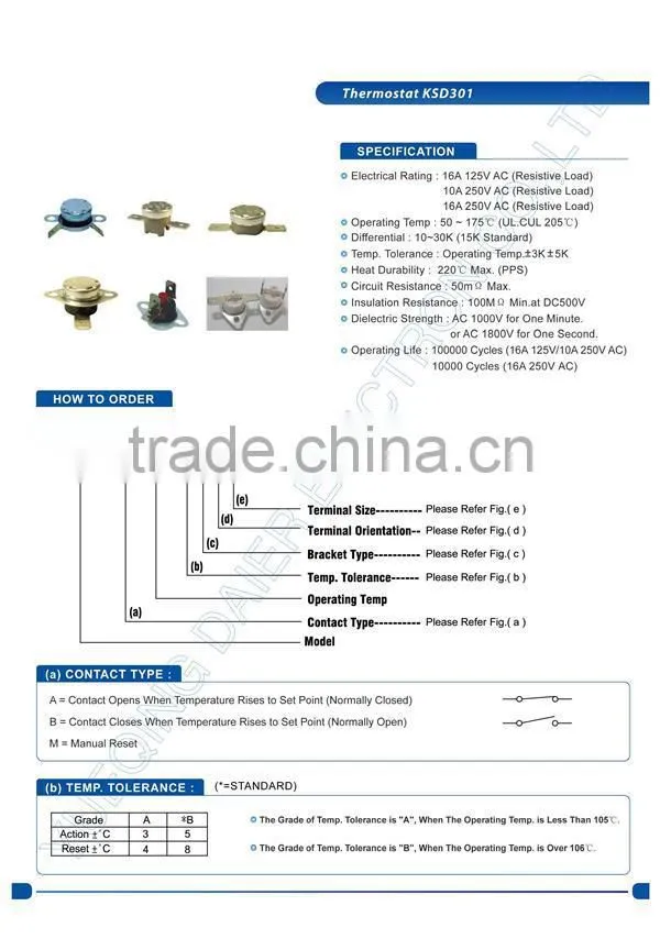 KSD301 Manual Reset Thermostat