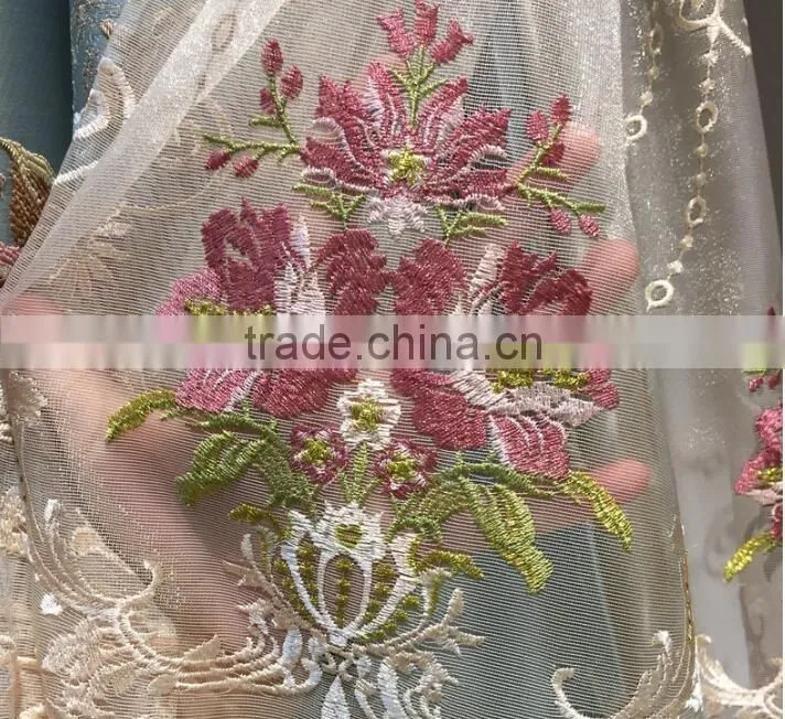 PRS-863 momoda luxury french retro antique curtain with sheers and valance arabian lake blue curtain fabric