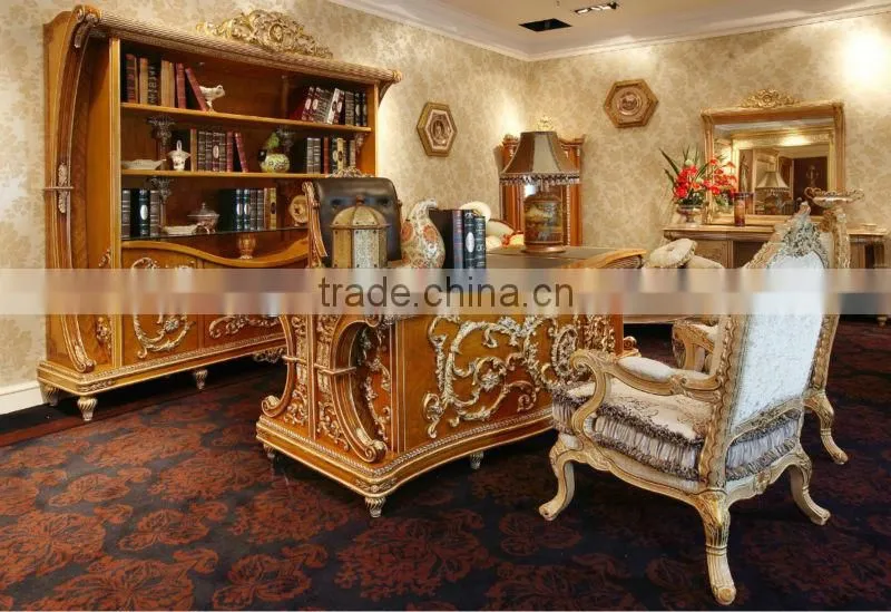 Classical Luxury Italian Design Solid Wood Office Table with Artistic Marquetry Decor for CEO Manager Room BF12-04244c