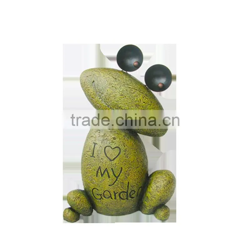 polyresin garden frog figurine with flower pot