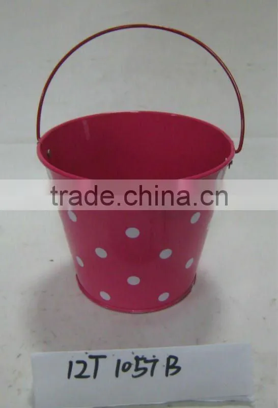 Tin Flower pot with handle printing finished round shape