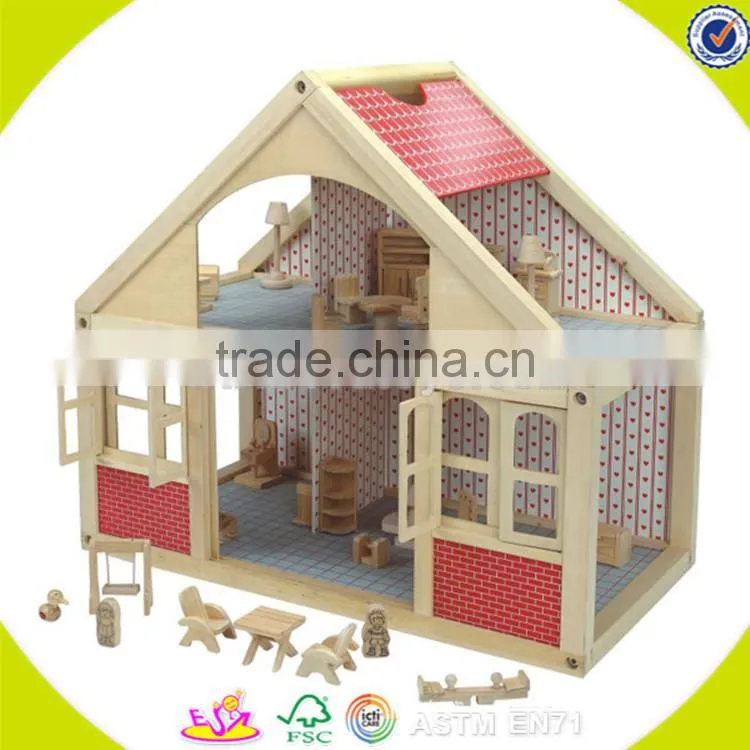 Wholesale beautiful pink wooden baby dollhouse toy fashion wooden baby dollhouse toy hot wooden baby dollhouse toy W06A051