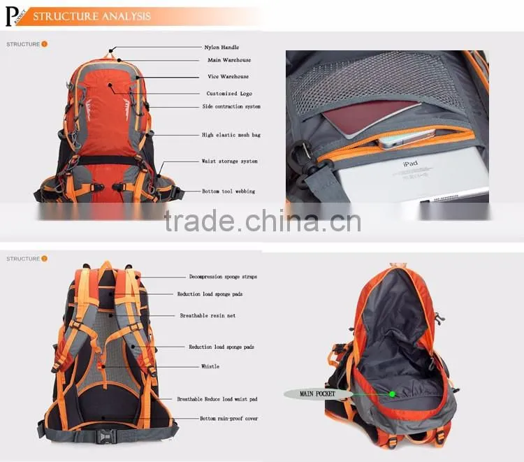 2017 high quality customized 35L trekking bag for hiking or mountaineering