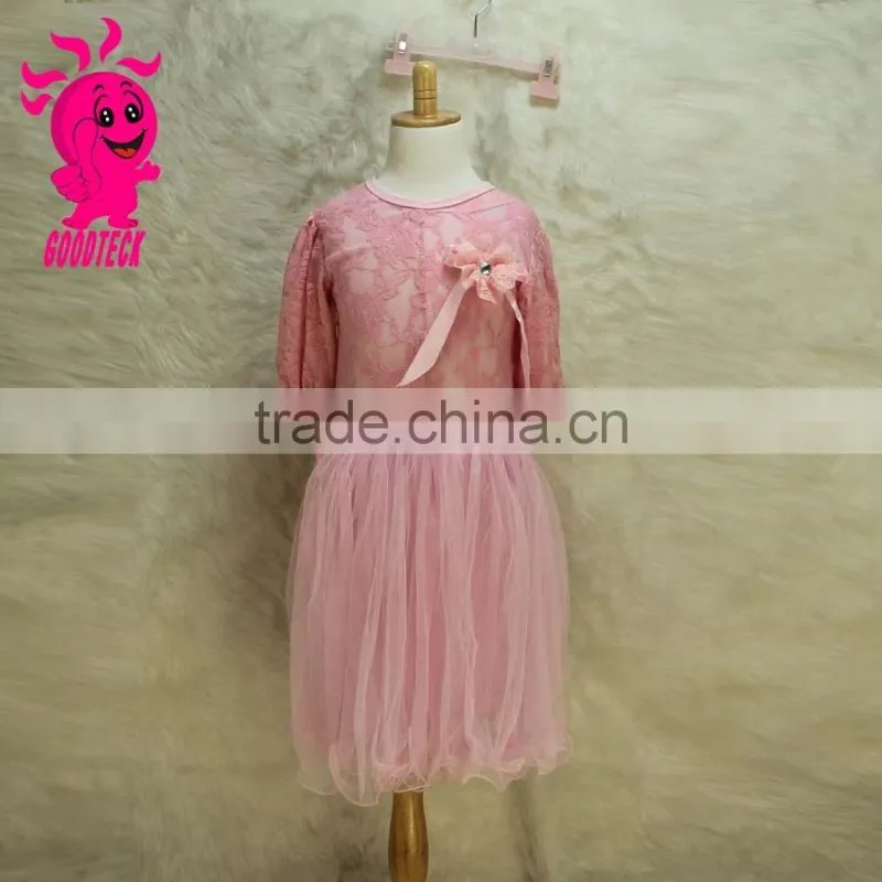 New Model girl long sleeveless dress Kids Girls Party Dress Peach Dress With Angel Wings