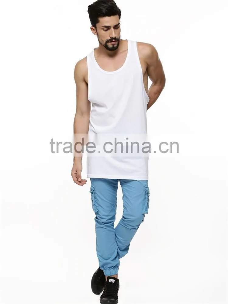 Mens summer plain white longline stringer vest wholesale