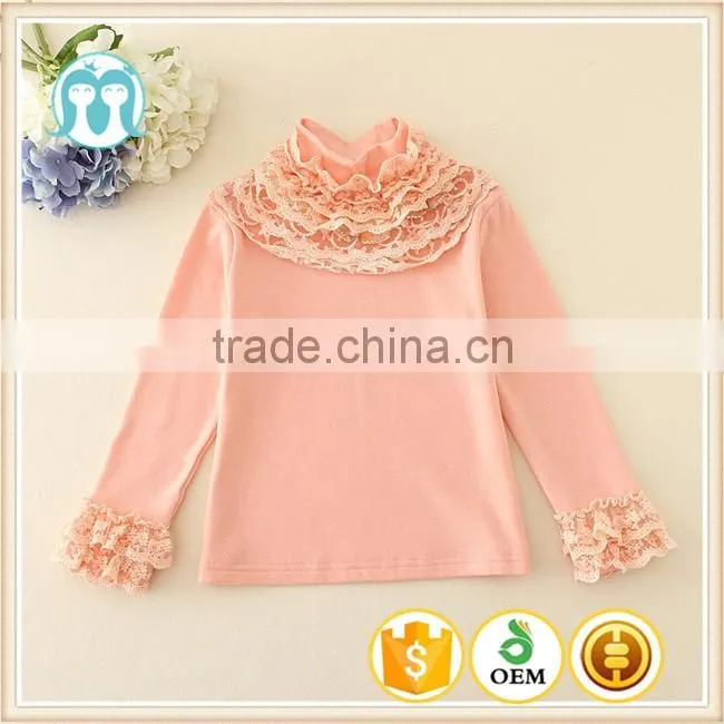 beautiful baby tops pink lace neck design blouse kid girl clothing baby winter girl t-shirt kid clothing sales