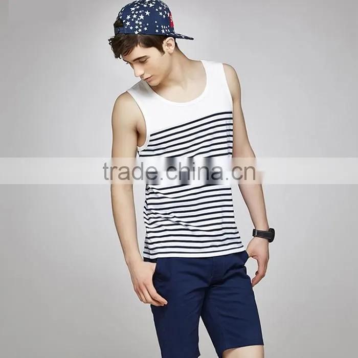 Wholesale fashion mens white stripe singlet