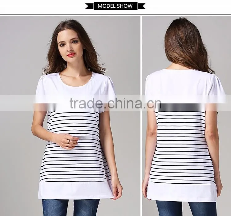 Convenience breastfeeding T-shirts black and white strips single maternity tops