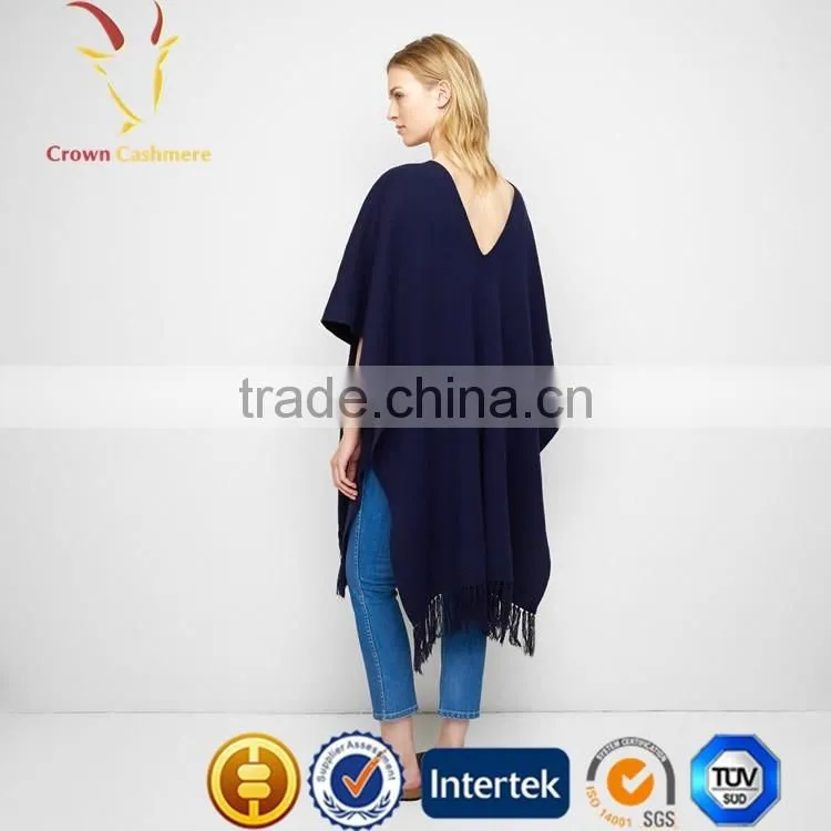 High Quality Cashmere 100% Merino Wool Poncho Shawl with Tassel