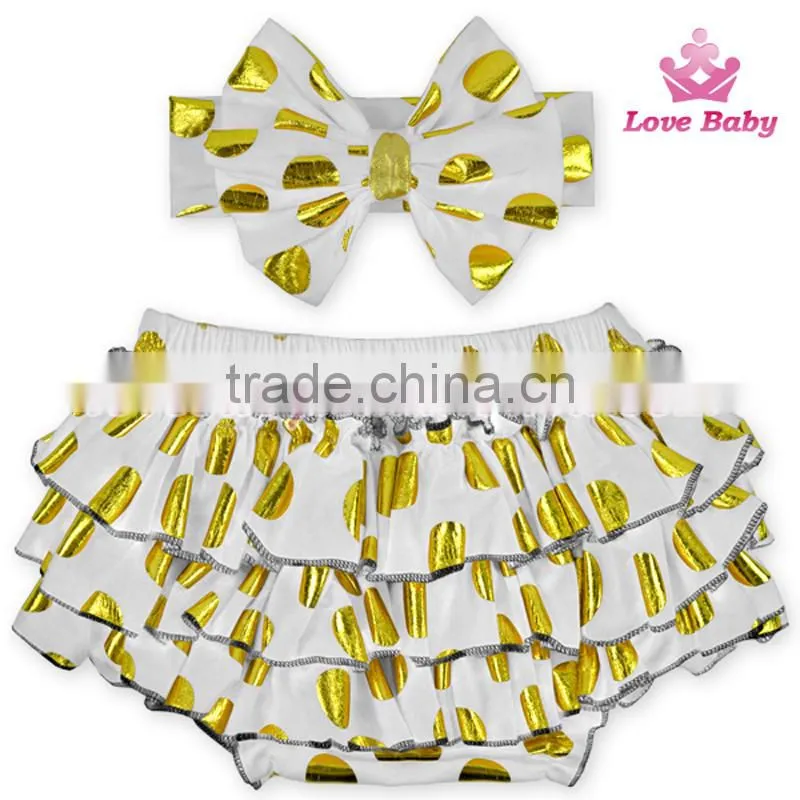 New Arrival Baby Shorts Golden Polka Dot Bloomers Toddlers Pants with Headband