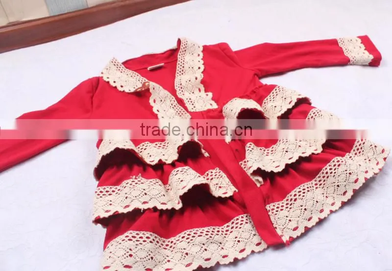 Best kids products ruffle lace red cotton coat for children valentines day out clothing
