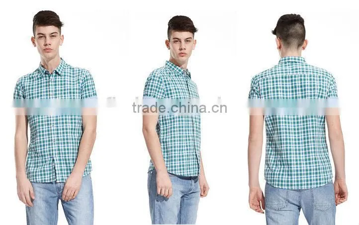 Wholesale branded new design short sleeve men plaid dress &casual shirt