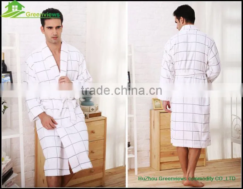 Men cotton bathrobe plaid white and black cheap cotton men bathroom robes