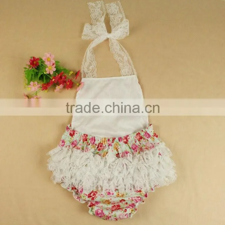 Infant Girls' Printed Skirted Rompers Lace Ruffles Jumpsuit