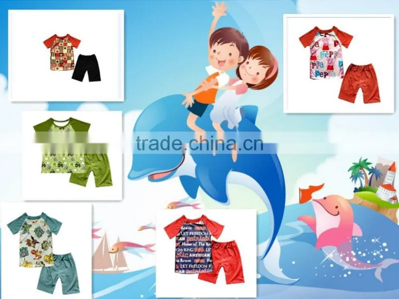 Unique fashional boys'T-shirt printed tractors tops with shorts children kids clothing sets