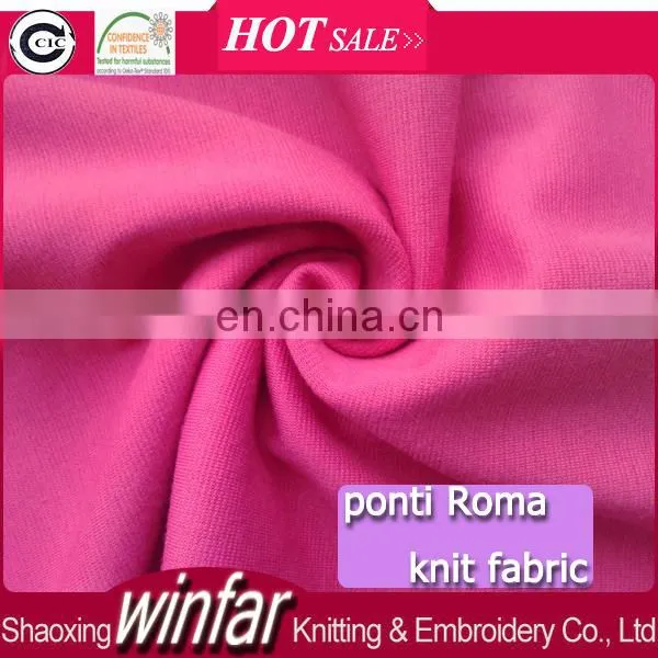 Winfar Hot Sell Plain Dyed Polyester Rayon Spandex 245GSM Ponte Roma Knit Fabric