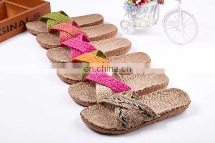 Wholesale new arrival women flax slipper plain slippers slip on 2017