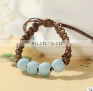 Fashion Ethnic Style Ceramic Bracelet Hand Woven Bohemia Jewelry Women 4 colors Beads with Bell Rope Chain