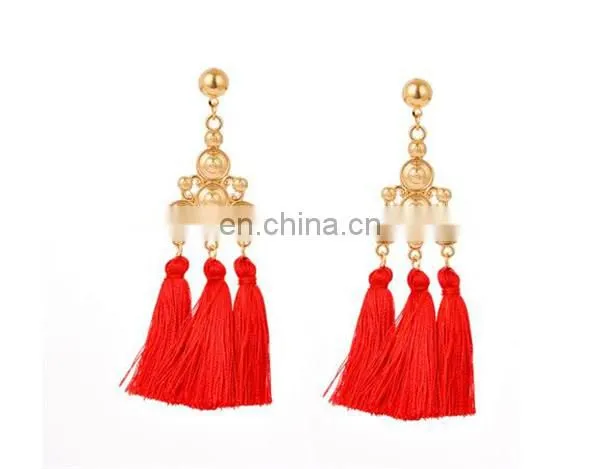 Fashion Jewelry Bohemian Earring Women Long Red Tassel Fringe Dangle Earring