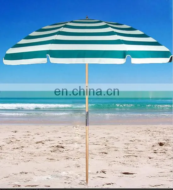 Green&white stripe wooden fishing umbrella,beach umbrella