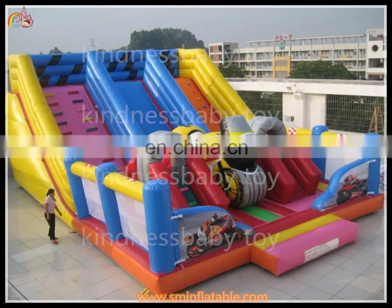 Funny giant inflatable car bouncer slide,Inflatable jumping obstacle with slide,inflatable dry slide for kids and adults
