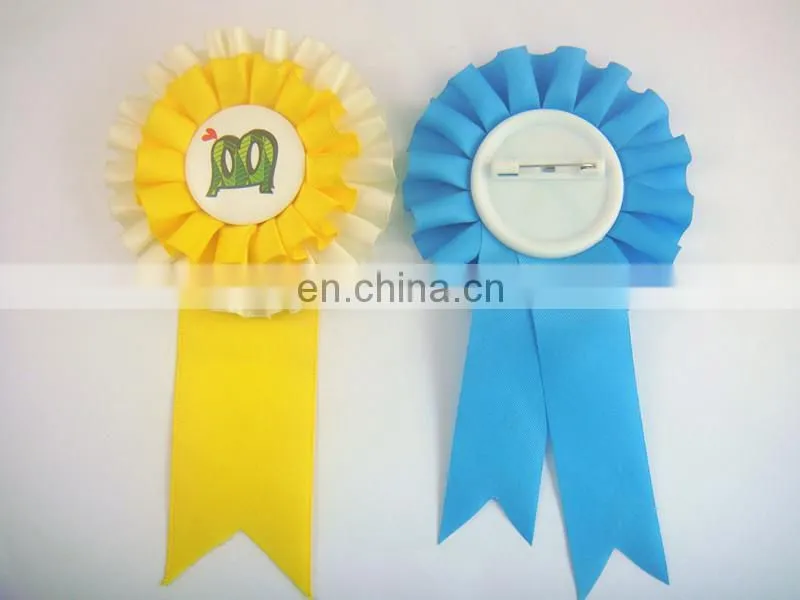 Custom handmade satin rosette award ribbon with safety pin