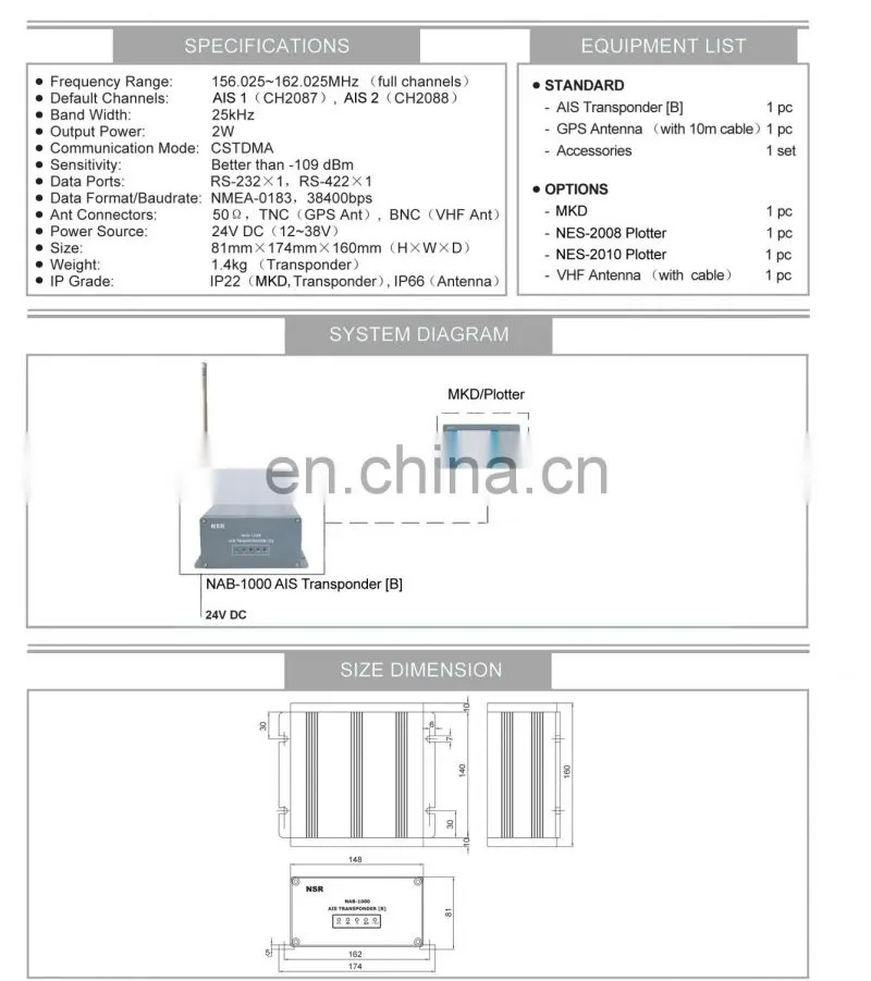 Marine electronics navigation communication NAB-1000 imo vessel automatic identification sysyem class b AIS transponder