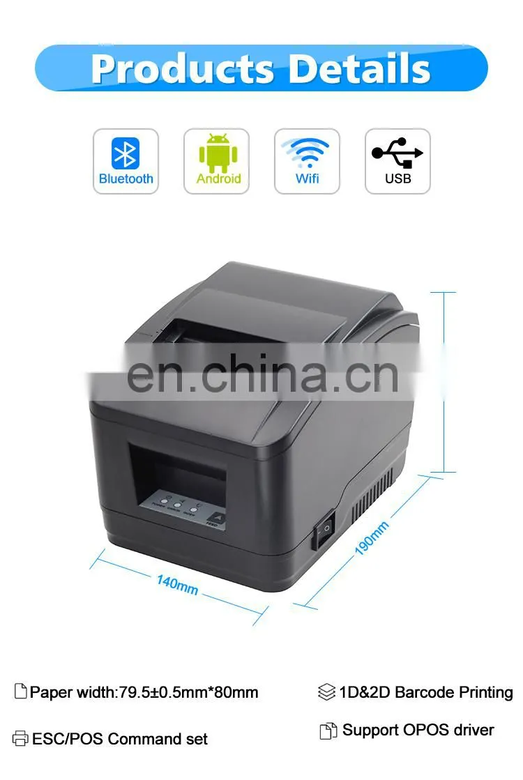 Thermal Label Sticker POS Printer 80mm auto Cutter Kitchen Supermarket Machine