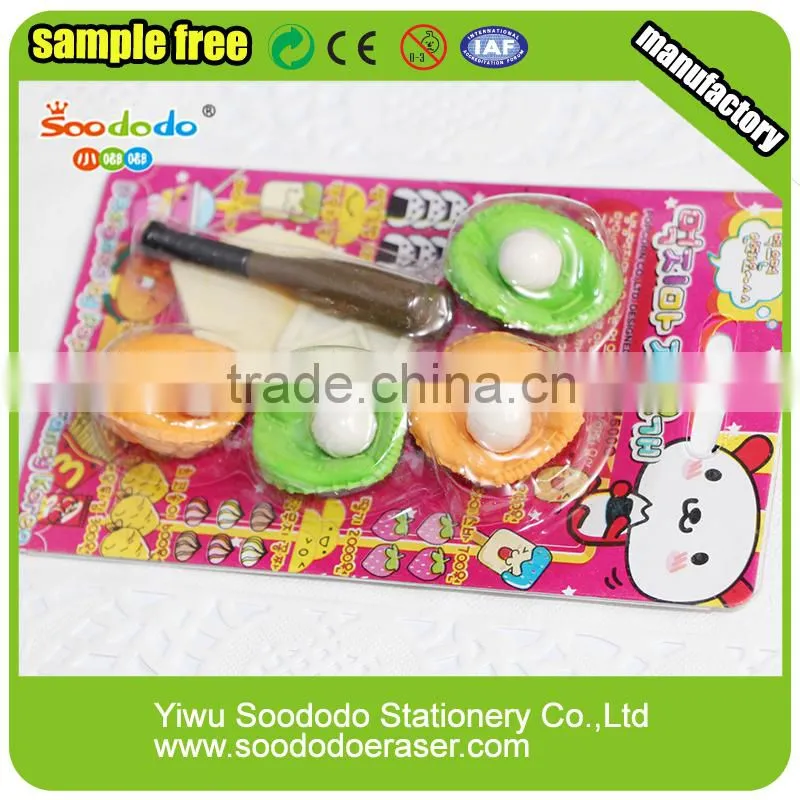 Chinese funny pencil erasers manufacturer baseball shaped