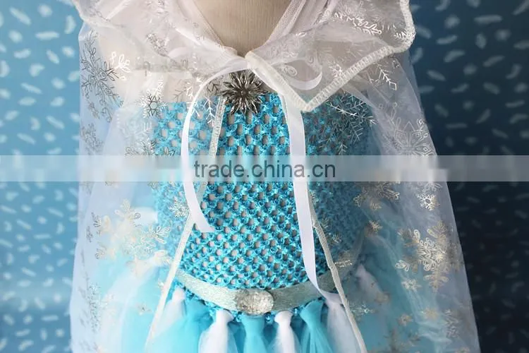 Reticular with diamond long cloak dress frozen kids dress for cosplay
