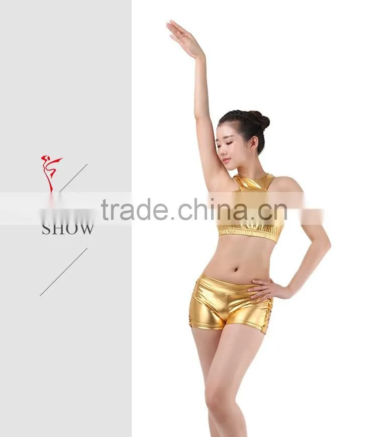 Sexy Jazz Dance Costumes, Metallic Nylon/Spandex Crop Tops