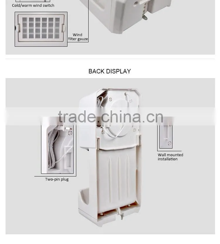 Factory wholesale CE CCC ROHS high quality 850W automatic hand dryer toilet wall mounted YK6901