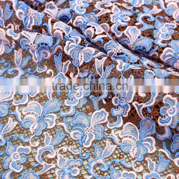 2015 New design hot sale multi-color chemical lace embroidery dresses fabric for women