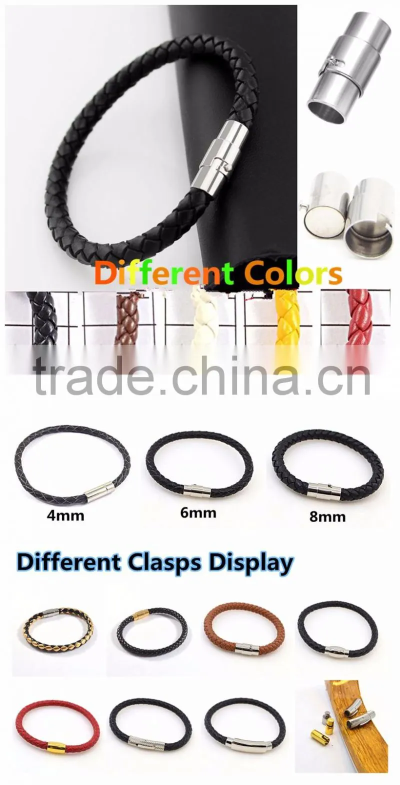 Customized Laser Engrave Logo Bio Magnetic Leather Bracelet Braided Mens Leather Bracelet