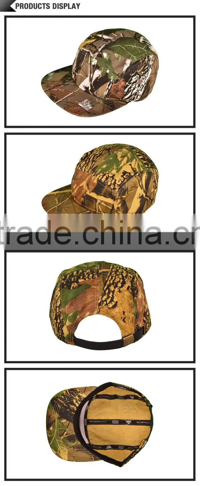 Bulk hot selling custom promotional flat 5 panel army military cap