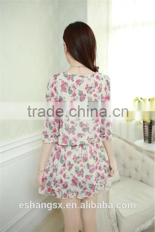 Ladies chiffon floral printed pretty princess dresses