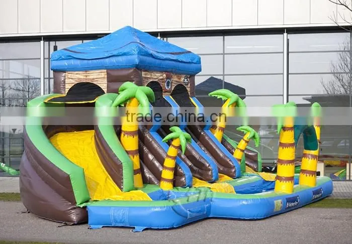 New product large big kahuna inflatable plastic water slide with pool