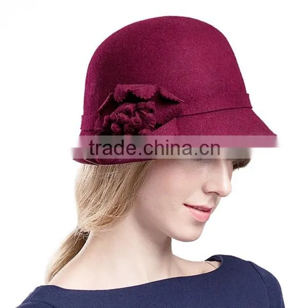 Elegant lady fashion woolen felt hat with ribbon
