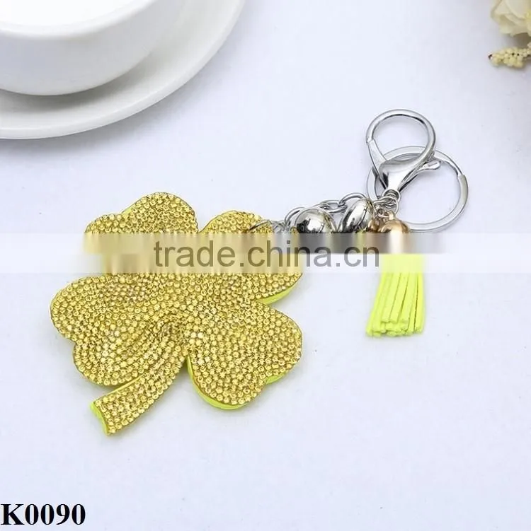 Novelty Four-leaf Clovers Flower leather key chain Keychains Keyring Fashion bag charm Key Chains Ring Holder Gift K0090
