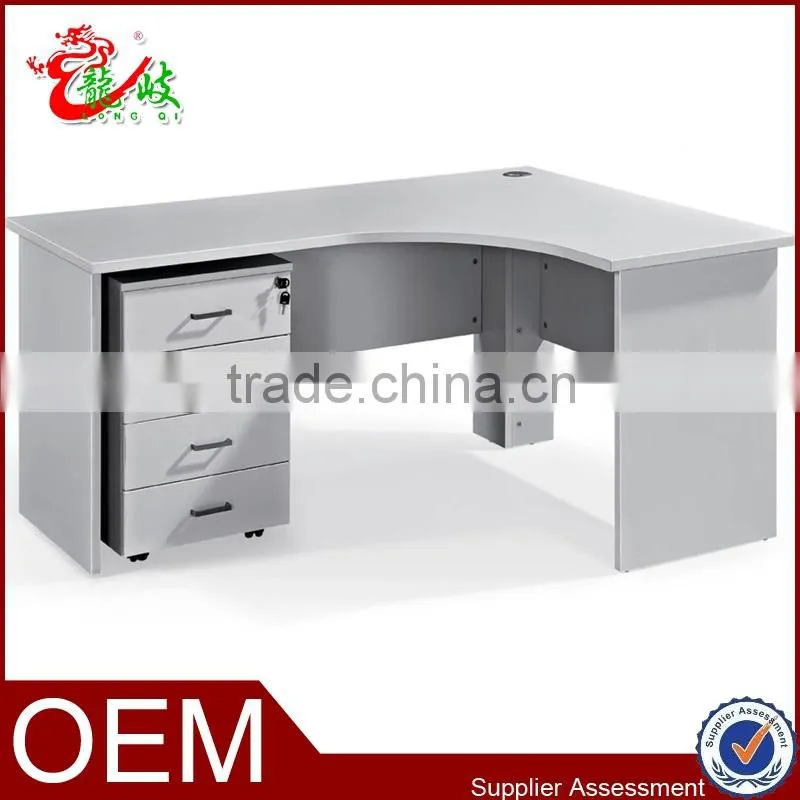 modern design L-shaped office table with mobile cabinet lockable fashion office staff furniture table C02