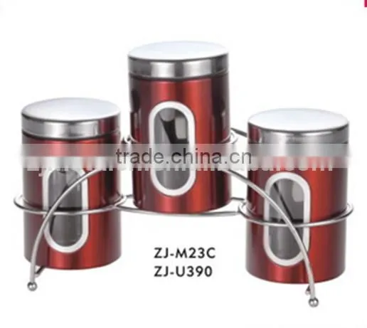 stainless steel 3pcs canister with rack